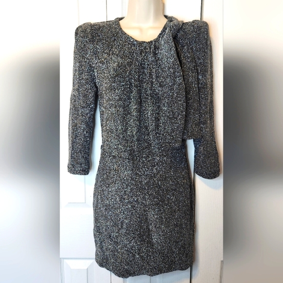 IRO Perk Tie-neck Metallic Stretch-knit Mini  Dress Designer Revolve EU 38 20w - Picture 2 of 12